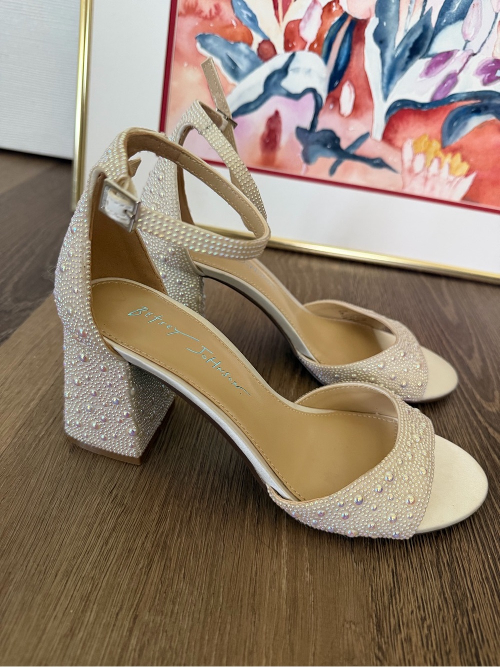 Betsey Johnson Ivory Crystal Block Heel Pearl wedding